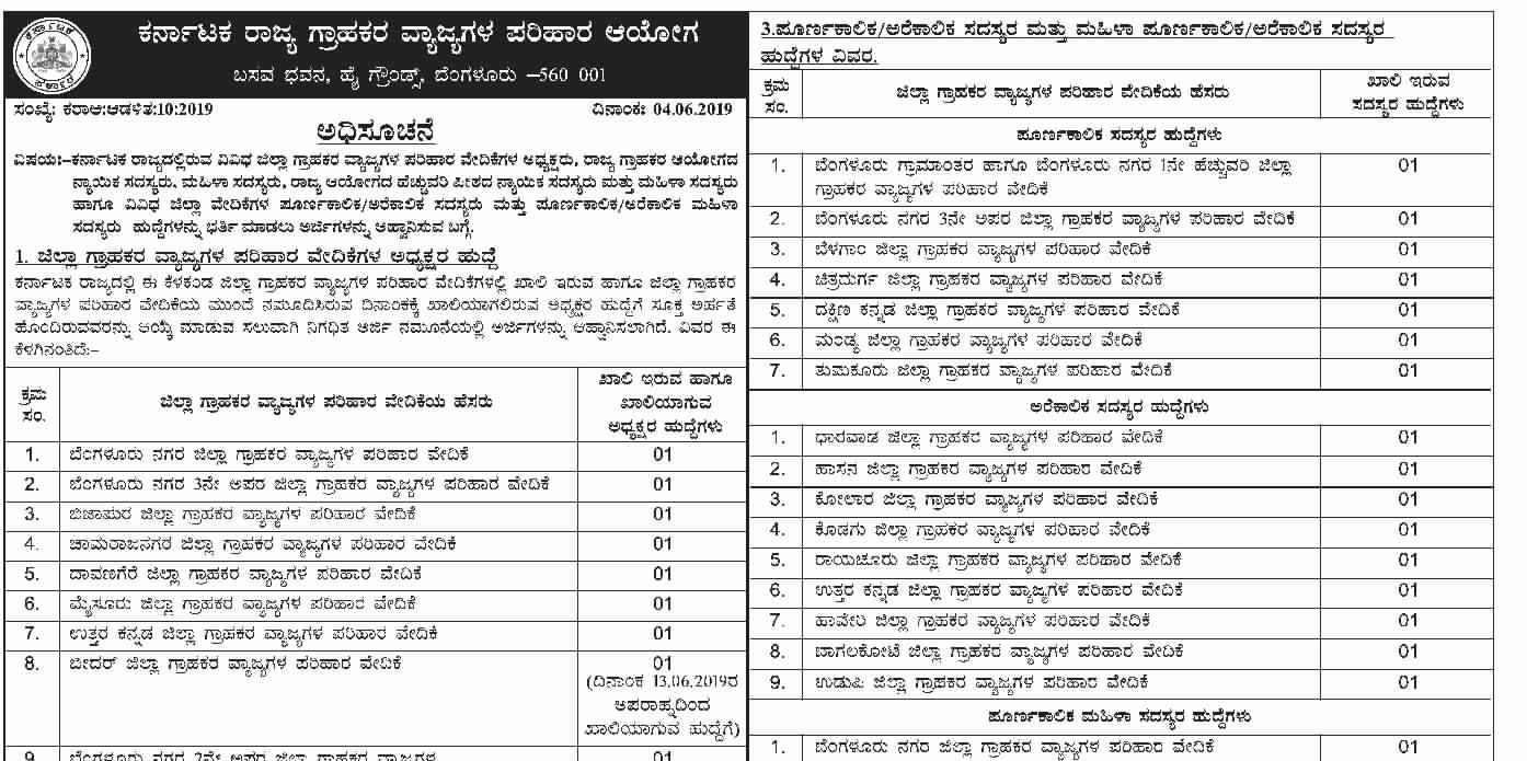 Karnataka State Consumer Commission Recruitment 2019- Apply for 30 President, Member Posts, Read Kannada Notification Here 3