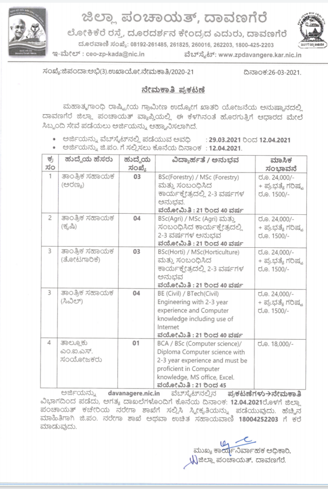 ದಾವಣಗೆರೆ ಜಿಲ್ಲಾ ಪಂಚಾಯತ್ : ವಿವಿಧ ಹುದ್ದೆಗೆ ಅರ್ಜಿ ಆಹ್ವಾನ