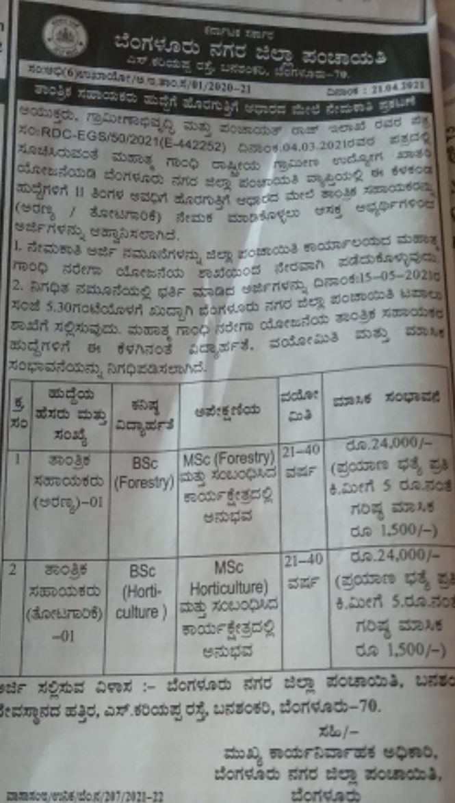 ಬೆಂಗಳೂರು ನಗರ ಜಿಲ್ಲಾ ಪಂಚಾಯಿತಿ: ನೇಮಕ ಪ್ರಕಟಣೆ