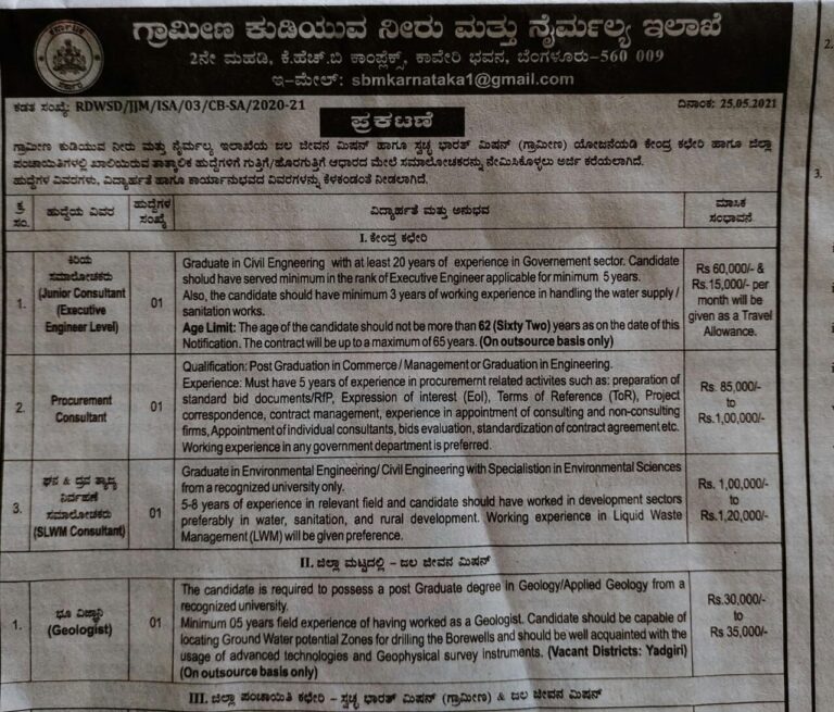 RDPR : ವಿವಿಧ ಹುದ್ದೆ 1