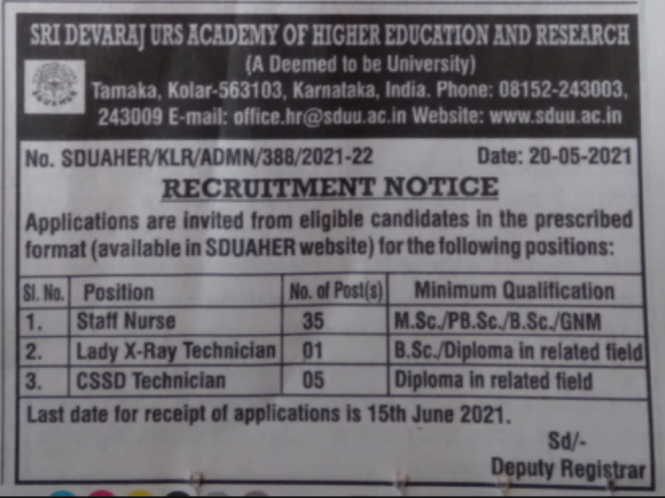 SDUAHER : 41 ಹುದ್ದೆಗೆ ಅರ್ಜಿ ಆಹ್ವಾನ